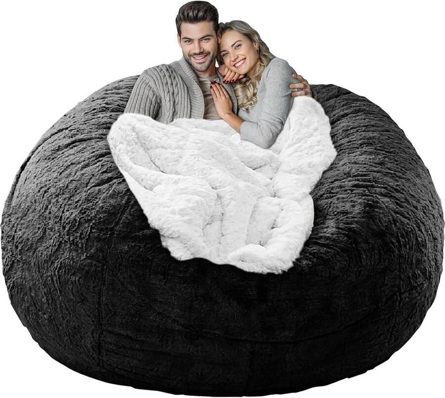 Oversized Ronde Zachte Pluizige PV Fluwelen Bean Bag Stoel Cover Wasbaar Luie Slaapbank Cover voor Woonkamer Slaapkamer Meubels Buiten Zwart