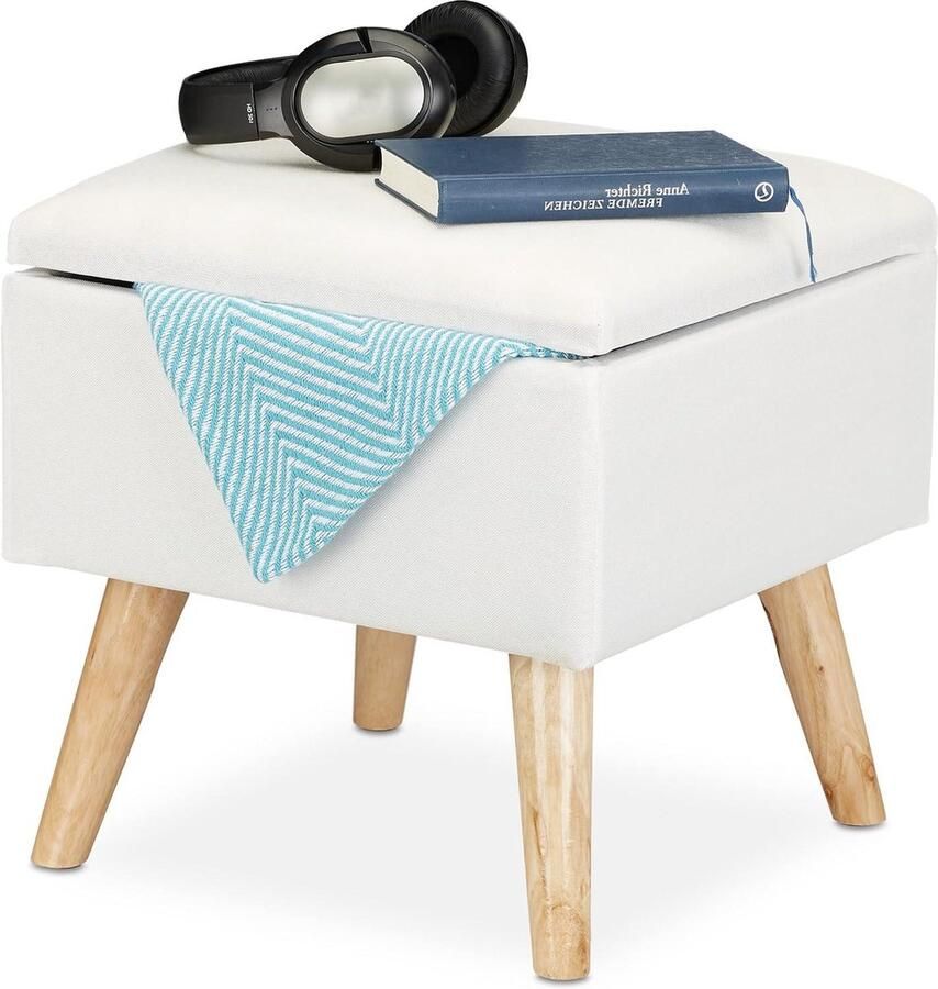 Overtrek van kunstlinnen gepolsterde poef met opbergruimte Hocker met deksel 40x40x40 cm Wit