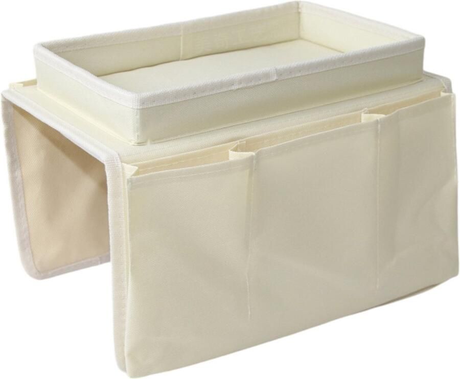 Oxford Bank TV-afstandsbediening en Telefoonhouder Armleuning Opbergrek met Bekerhouder en Lade voor Brede Fauteuils en Banken (Gebroken Wit)