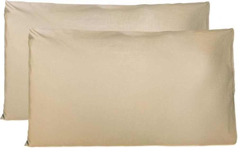 Paar kussenslopen 100% Pure katoen 50x80 CM Set van 2 Bed Kussen Stoffen Gemaakt in Italië Tassluiting Solid Color Standaard Maat met Beige