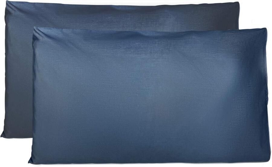 Paar kussenslopen 100% Pure katoen 40x80 CM Set van 2 Bed Kussen Stoffen Gemaakt in Italië Tassluiting Solid Color Standaard Maat met Marineblauw