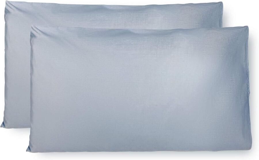 Paar kussenslopen 100% Pure katoen 50x80 CM Set van 2 Bed Kussen Stoffen Gemaakt in Italië Tassluiting Solid Color Standaard Maat met Celeste