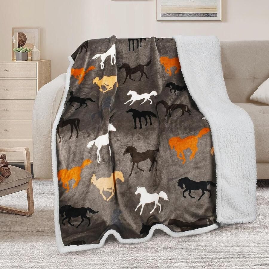Paard Tapue Sherpa Fleece Deken Warme Dikke Zachte Winter Fluffy Pluche Couch Throw Omkeerbaar Gezellig Fleece Deken Sofa Single Bed All Season 150 x 130 cm