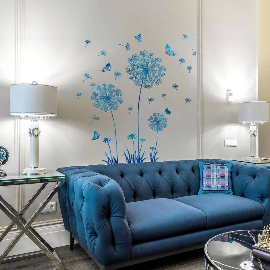 Paardenbloem muursticker blauwe bloemen muursticker paardenbloem vlinders muursticker voor woonkamer slaapkamer kantoor bank achtergrond huis wanddecoratie