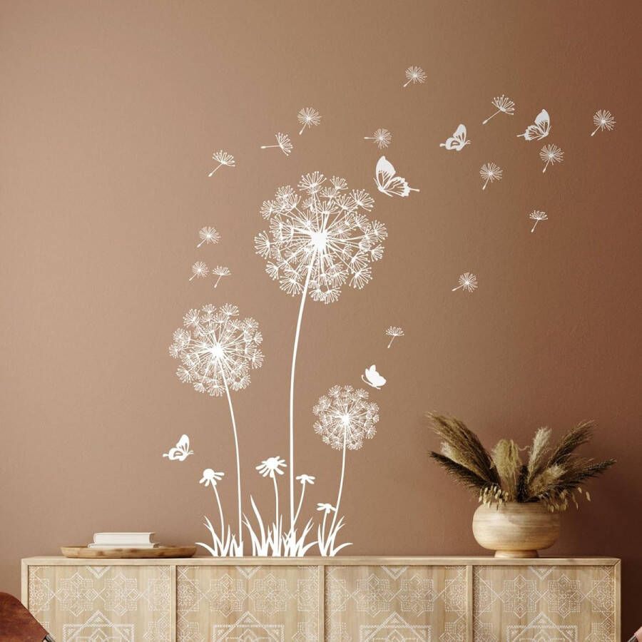 Paardenbloem muursticker witte bloemen muursticker paardenbloem vlinders muursticker voor woonkamer slaapkamer kantoor bank achtergrond thuis wanddecoratie