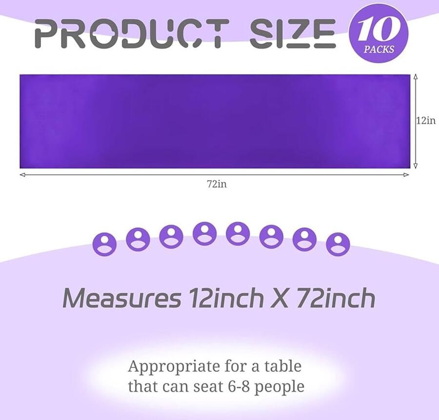Paarse tafelloper set van 10 satijn 12 x 72 inch