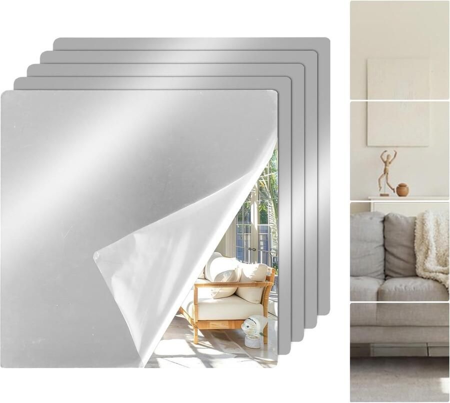 Pack of 10 20 x 20 cm Zelfklevende Spiegeltegels Acryl Glas Wanddecoratie Badkamer Deur Kast