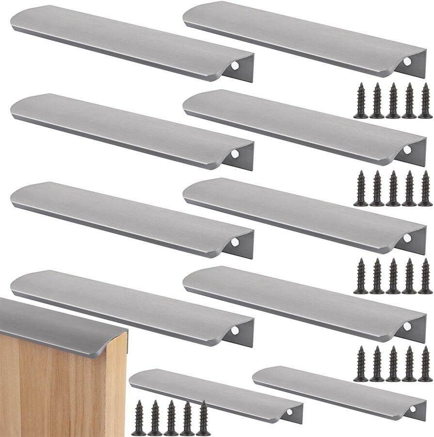Pack of 10 Cabinet Handles Hidden Cabinet Handles Kitchen Handles with 20 Screws Kitchen Handles Drawer Handle Silver Kitchen Handles Hidden Handles for Wardrobe Door Drawers 10 Pieces