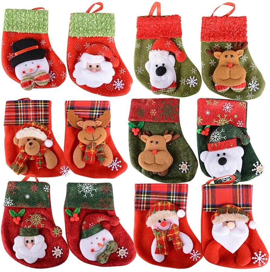 Pack of 12 Christmas Stockings Socks Santa Claus Boots for Filling and Hanging Christmas Cutlery Bag Cutlery Holder Christmas Decoration Christmas Tree Decorations Christmas Tree Decorations