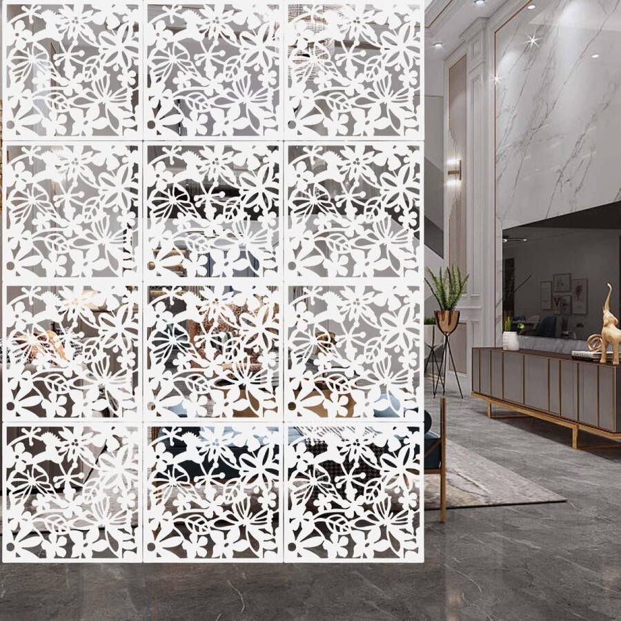 Pack of 12 Hanging Room Dividers White 40 x 40 cm DIY Room Divider Screen Paravent Room Divider Hanging Panel Room Divider Hanging for Interior Decoration Living Room Dining Room