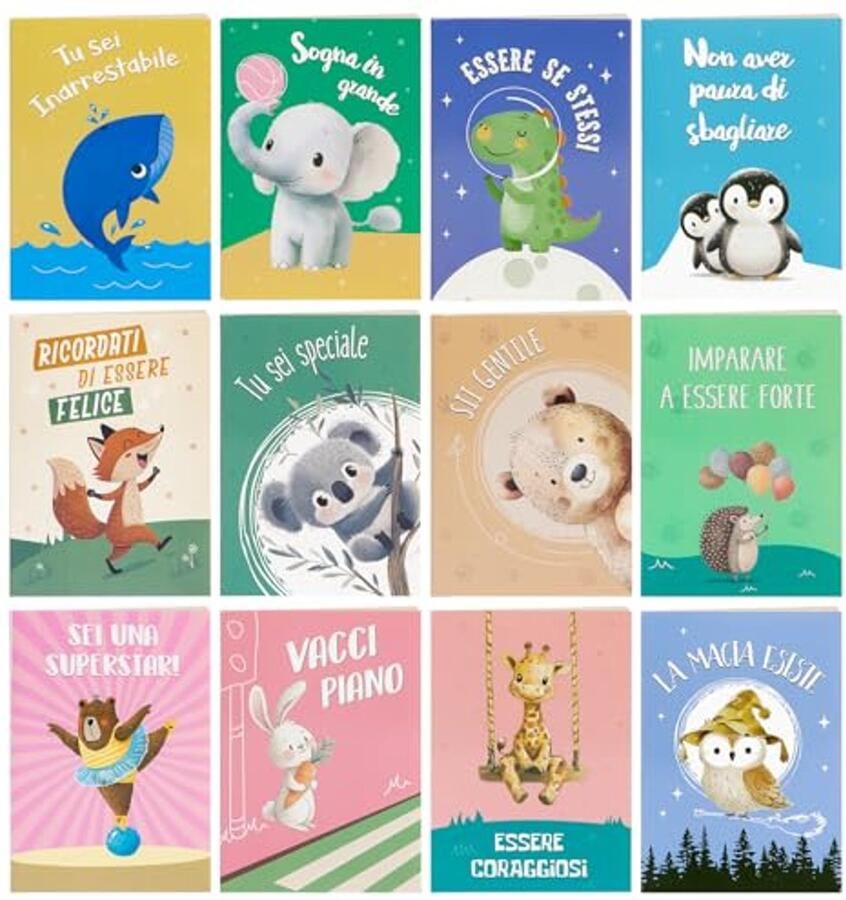 Pack of 12 Mini Animal Notepads 10 x 7 cm Small Notebook with Italian Sayings Small Gifts for Students Colleagues