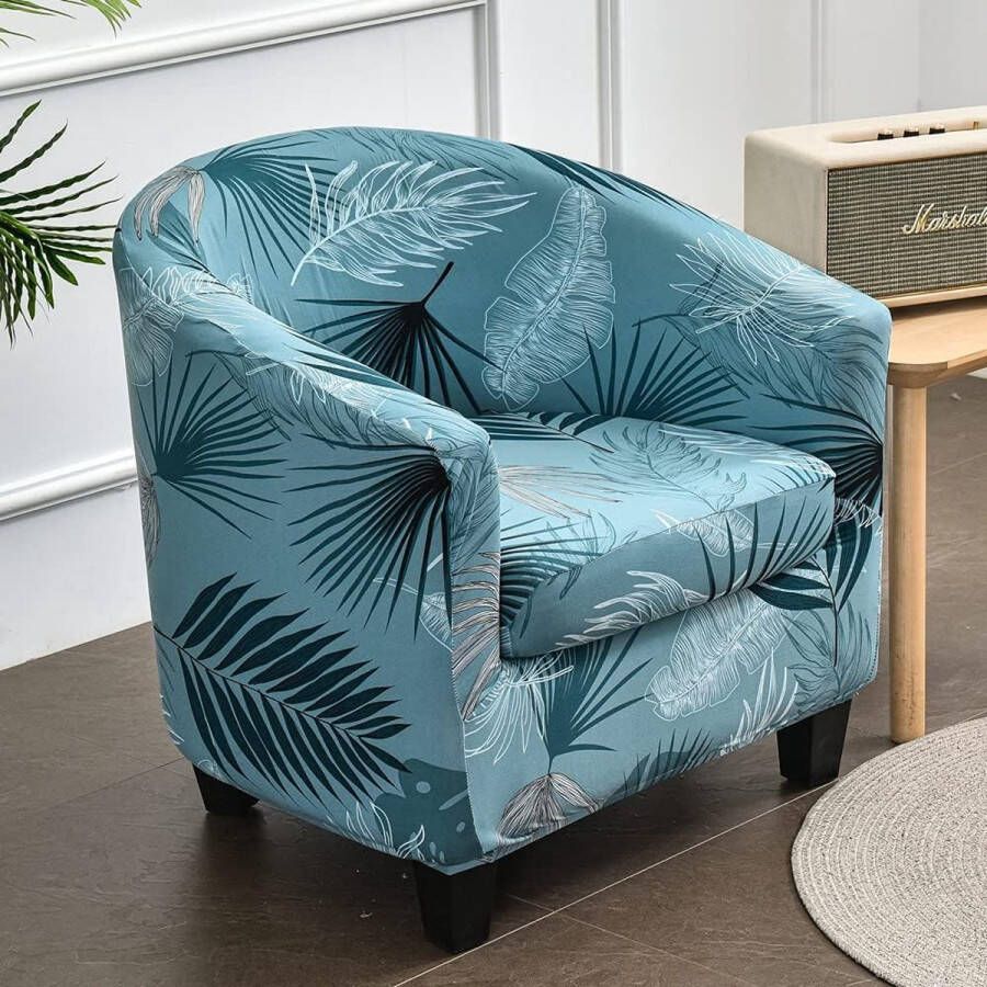 Pack of 2 Armchair Covers with Elastic Stretch Cover Club Chair Protective Cover Sofa Cover with High Stretch Armchair for Club Chair Lounge Chair Cocktail Chair (Blue Leaf)