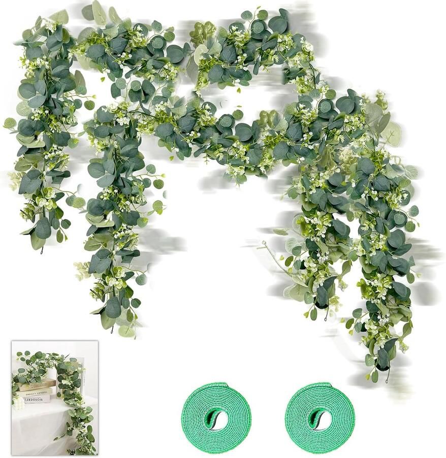 2 stuks eucalyptusslinger kunstbloemen met band verdikte eucalyptusslinger voor bruiloften feesten eettafels trappen decoratie