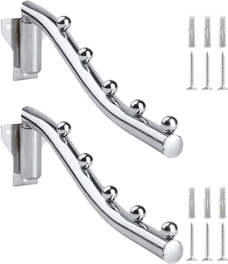 Pack of 2 Kledinghaken Wandbeugel Collapsible Roestvrij Stalen Draaibare Kledingventilator Kledingrek Wandhaken Garderobehaken Swingarm Houder met Schroeven