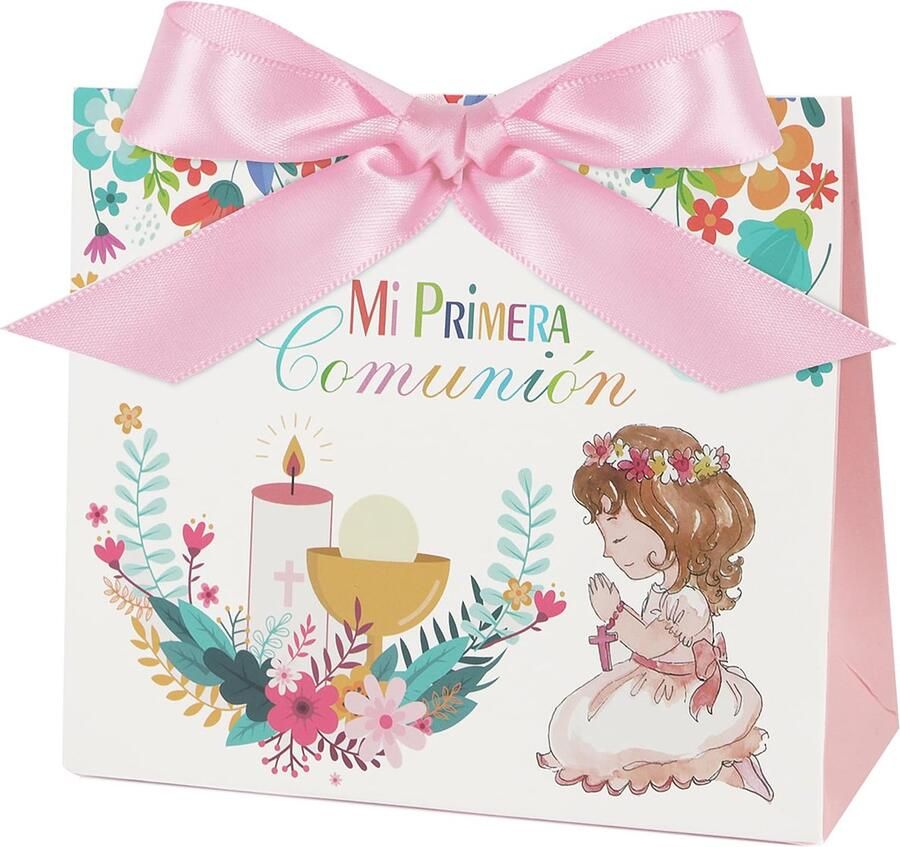 Pack of 20 11.5 x 4.5 x 10 cm Pink First Communion Box Small Bag for Sweets Cookies Detail for Girls Communion Party