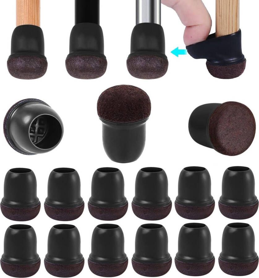 Pack of 24 Chair Leg Caps with Felt Black Silicone 14-19 mm Elastic Protective Caps for Chair Legs Mute and Scratch-Resistant Chair Leg Protectors with Felt Gliders for Chairs (Round