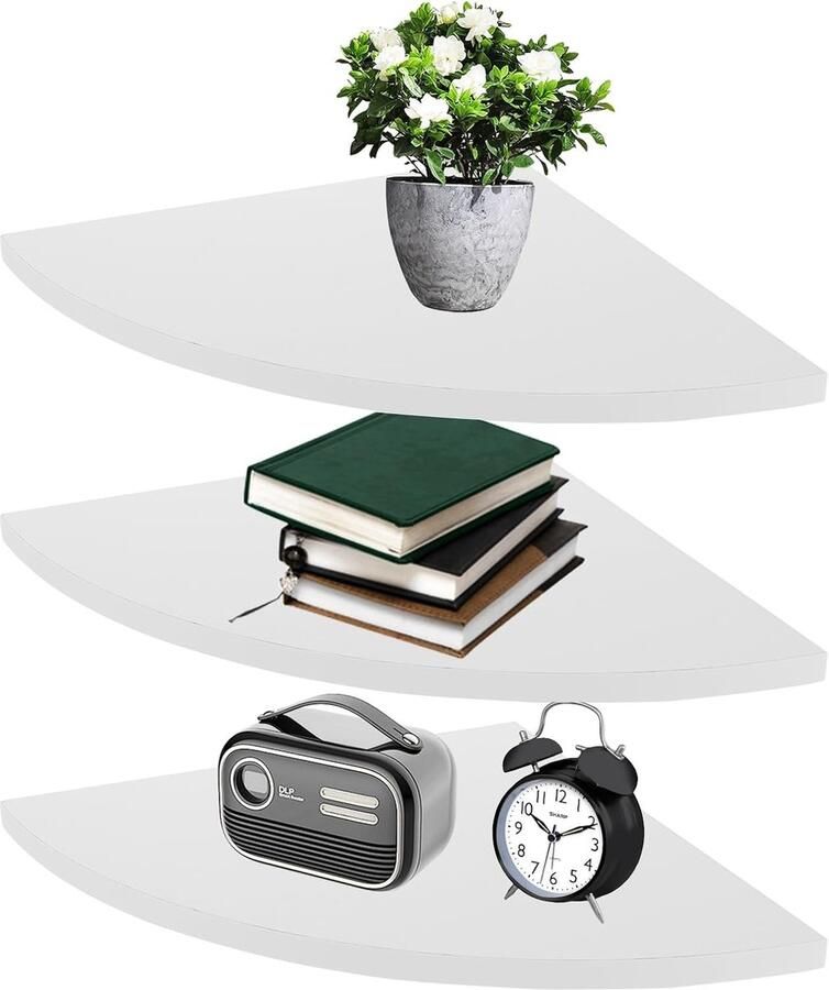 Pack of 3 Houten Hangende Hoekplanken 25 cm Wandplanken Hoekplanken voor Slaapkamer Badkamer Woonkamer