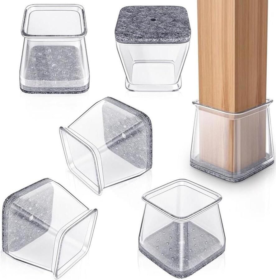 Pack of 35 Rectangular Transparent Silicone Chair Leg Pads with Felt Glides for Angled Chair Legs Floor Protectors for Chairs Chair Feet Covers