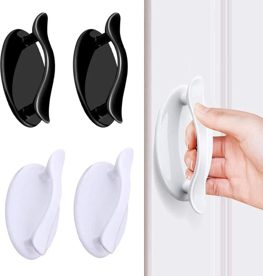 Pack of 4 Door and Window Handles Cabinet Handles Auxiliary Handle Self-Adhesive Quick Handles for Door Windows (White Black)