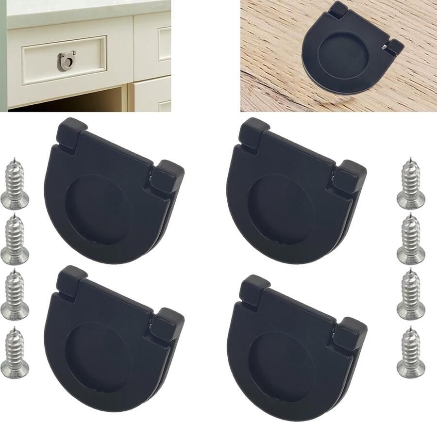 Pack of 4 Invisible Handles 35mm Knobs for Kitchen Cabinet Cupboard Drawer Door Handles Pull Screw Horizontal Kitchen Cabinet Hardware Drawer Handle Black