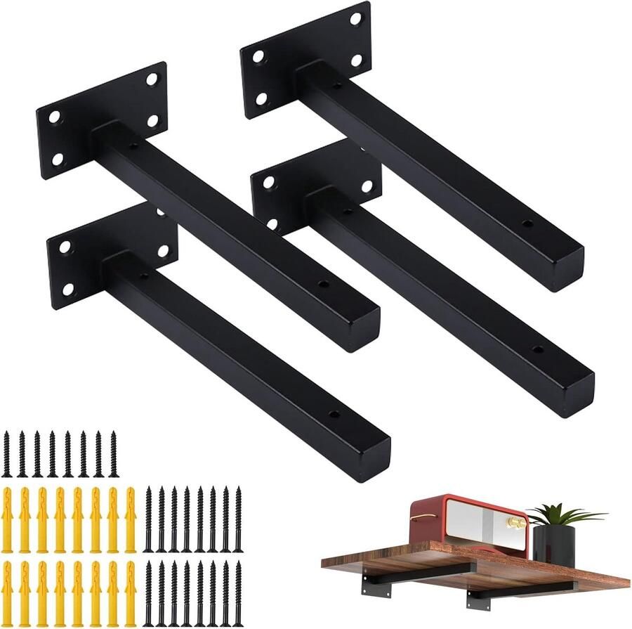 Allecto Premium Pack van 4 Zwevende Plank Beugels Zwart Roestvrij Staal 30 kg Draagkracht (30 cm) Muurplank Ondersteuning voor Zware Muurplank Zwevende Plank Houder