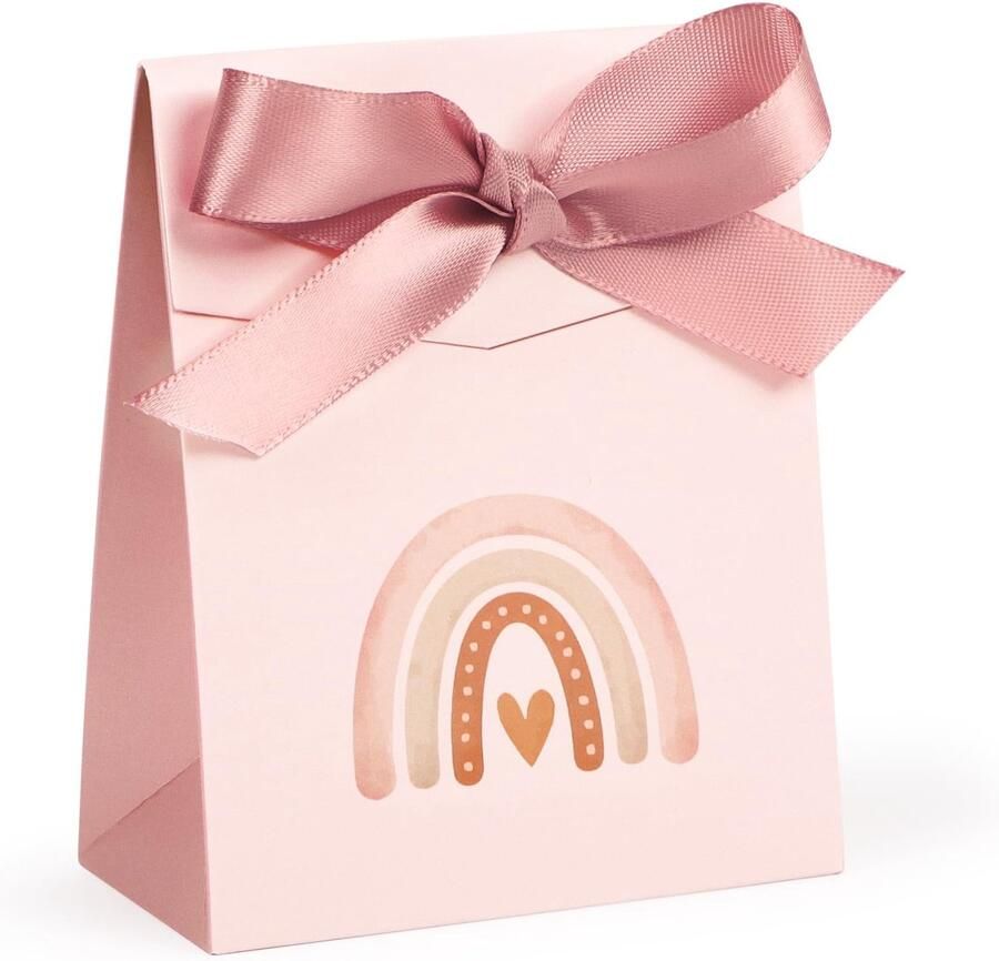 Pack of 50 Bohemian Dragees in Pink Rainbow Design with Label and Gift Ribbon Guest Christening Baby Shower Party Birth