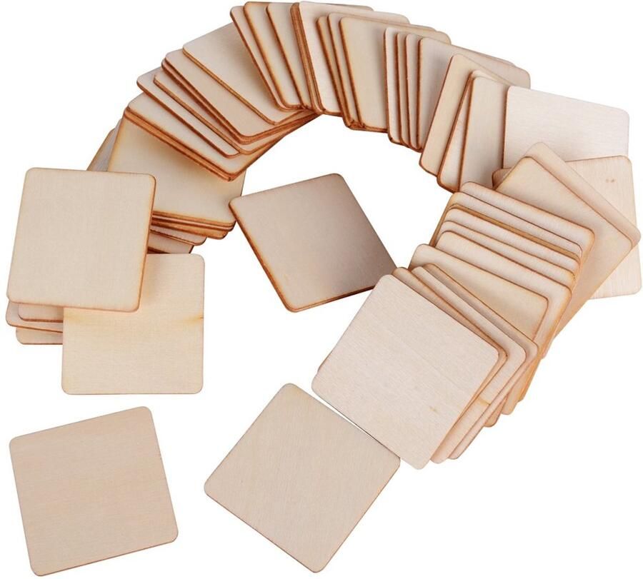 Pack of 50 Wooden Discs Wooden Plates Wooden Plates Crafts Natural Wood Disc for Crafts Painting DIY Crafts Decoration (Square Shape)