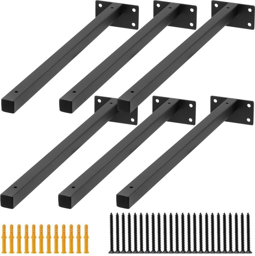 Pack of 6 Floating Shelf Holders 40 cm Black Shelf Support Metal Wall Mount Invisible Shelf Holder for Shelves