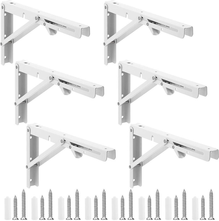 Pack of 6 Folding Console Heavy Load Folding Hinge Heavy Load Folding Console Black Wall Shelf Folding Shelf Corner for Wall Shelves Folding Table Bookcase Max. Load Capacity 50 kg