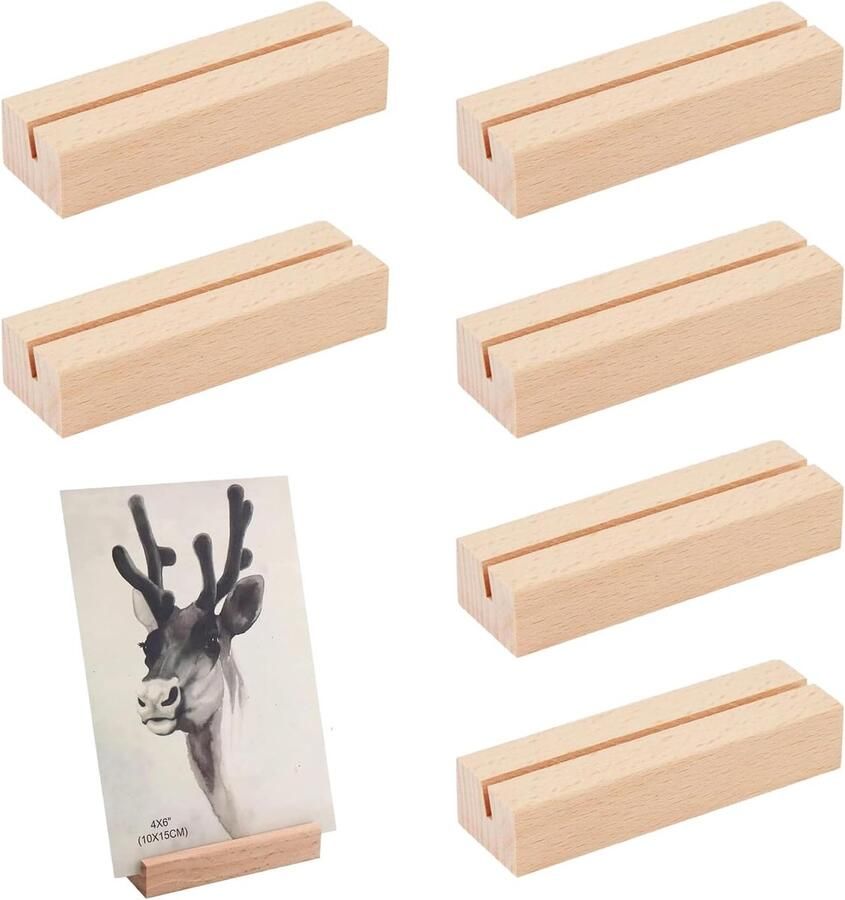Pack of 6 Houten Kaarthouders 15x4x2cm Tafel Kaart Houder Houten Postkaart Houder met 5mm Kaart Sleuf Menu Kaart Houder Foto Houder voor Bruiloft Tafel Nummer Plaatskaart Houder