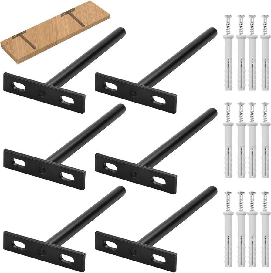 Pack of 6 Invisible Shelf Holders 128 mm Metal Shelf Brackets Floating Shelf Holder with Screws and Expansion Tubes Wall Mount Perfect for Home Decor