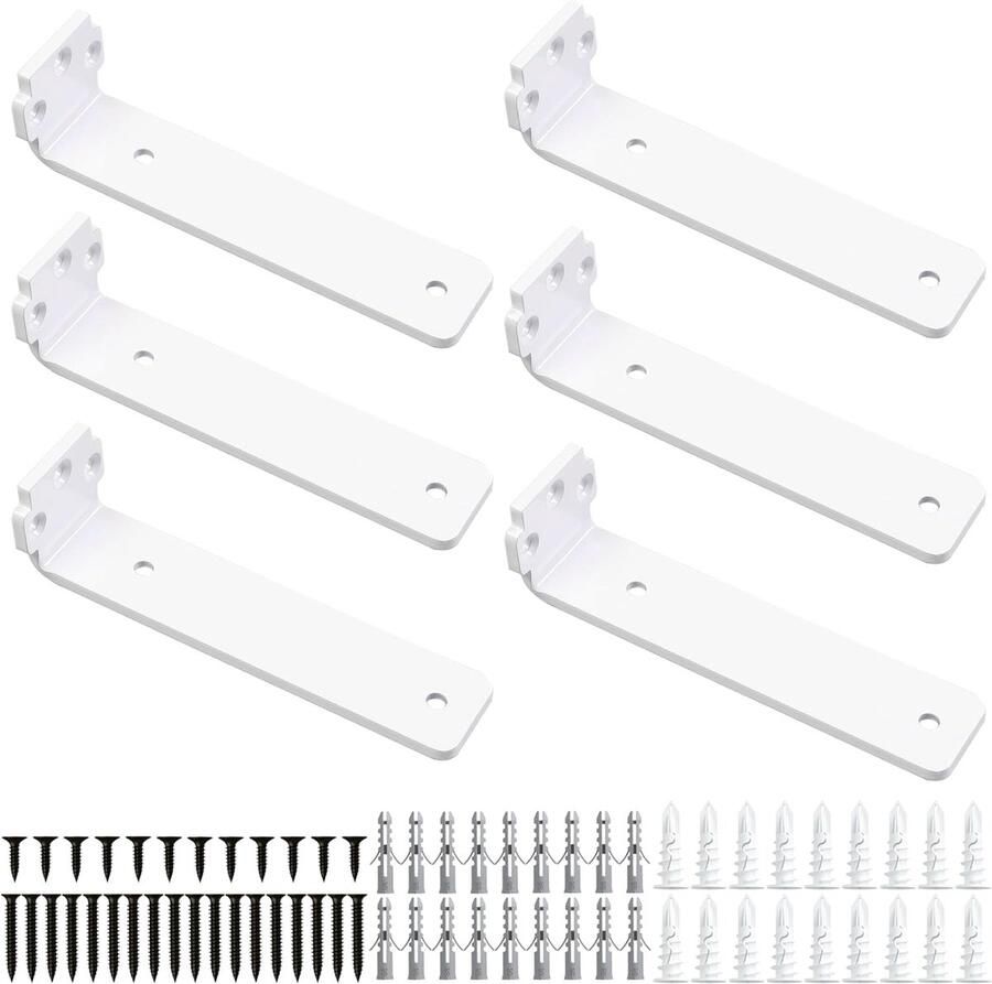 Pack of 6 Shelf Holders 15 cm Metal Shelf Racks 0.5 cm Thick Wall Mount White Shelf Support Heavy Duty Angle Shelf Holder Robust Shelf Holder for Wall Shelves 75 kg Load Capacity Draagkrachtige Plankensteun