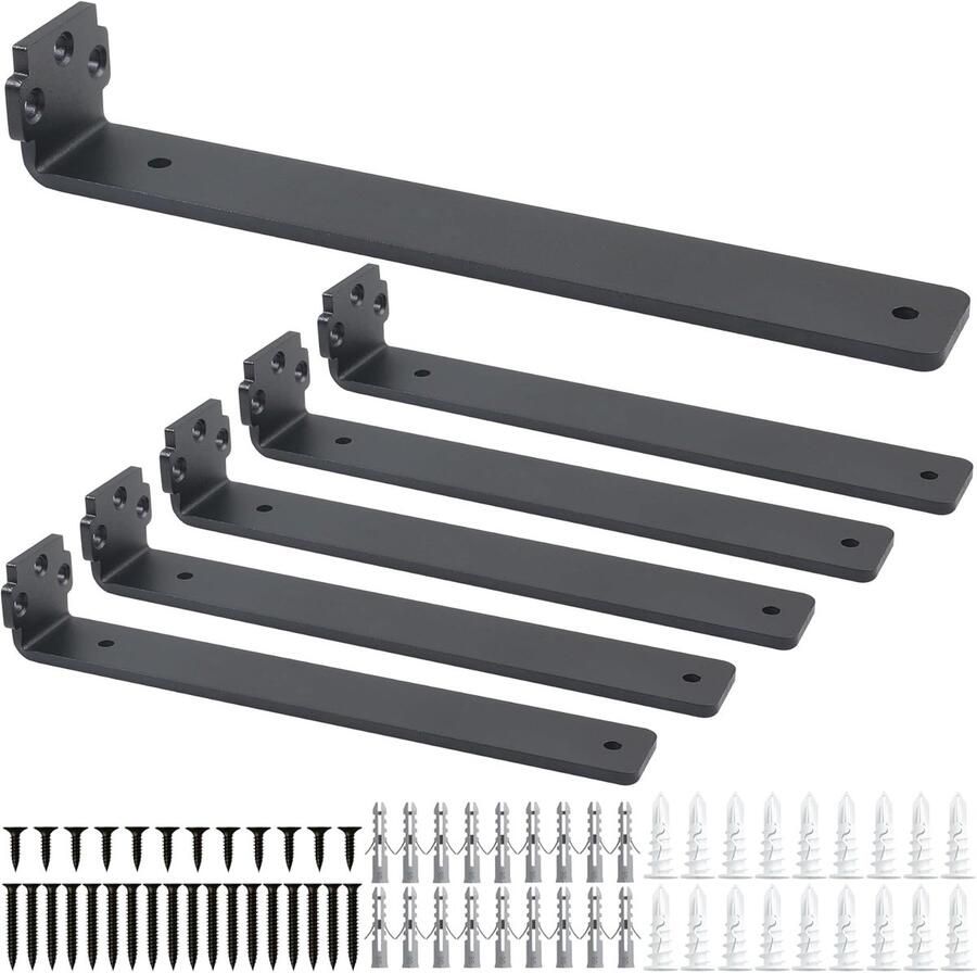 Pack of 6 Shelf Holders 30 cm Metal Shelf Supports 0.5 cm Thick Wall Mount Black Shelf Support Heavy Duty Angle Shelf Holder Robust Shelf Holder for Wall Shelves 75 kg Load Capacity Sterke Plankdragers Wandmontage Planksteunen