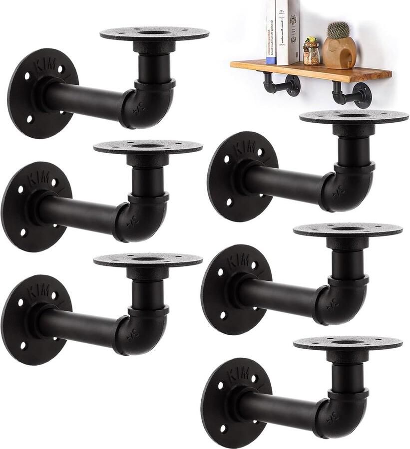 Pack of 6 Shelf Holders Shelf Bracket 15 cm Wall Mount Heavy Load Black Load Capacity for Shelves 75 kg