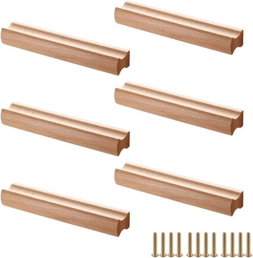 Pack of 6 Wooden Handles Drawer Knobs Kitchen Cabinets Modern Furniture Bedside Table Living Room