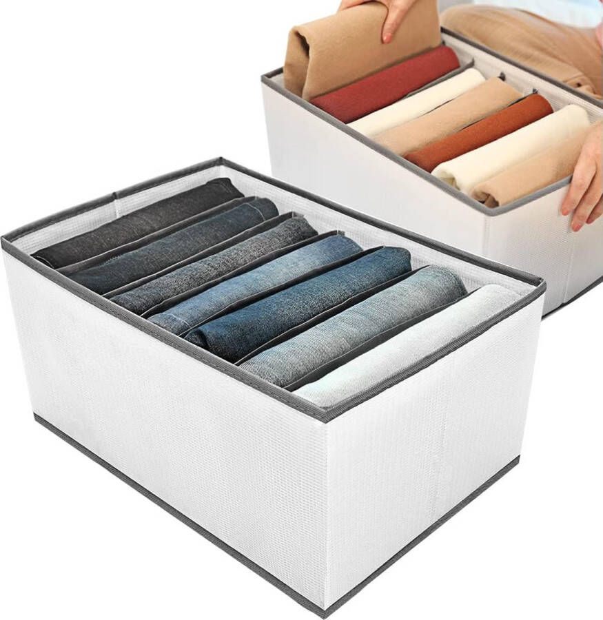 [Pack van 2] Closet Organizer Kledingkast Kledingopslag 7 compartimenten Opvouwbare laden Organisatiesysteem Kledingopbergdoos voor broeken jeans overhemden truien overhemden kledingopslag