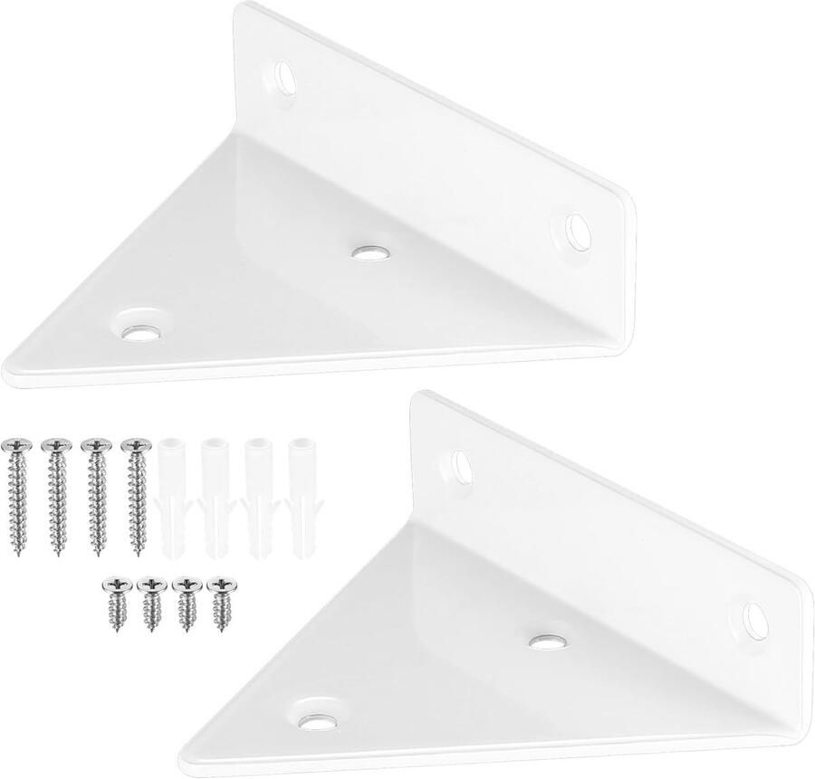 Pack van 2 Onzichtbare Driehoekige Wandsteunen Verborgen Wandbeugels voor Wandplank Robuuste Metalen Wandhouders voor Opslagplank en Boekenkast met Schroeven Wit