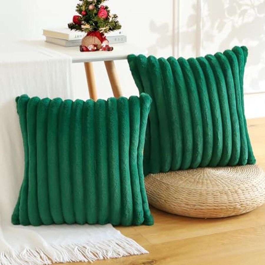 Pack van 2 Pluche Velvet Kussenhoezen Zachte Nepbont Decoratieve Sierkussens voor Bank en Slaapkamer (60 x 60 cm Diep Groen)