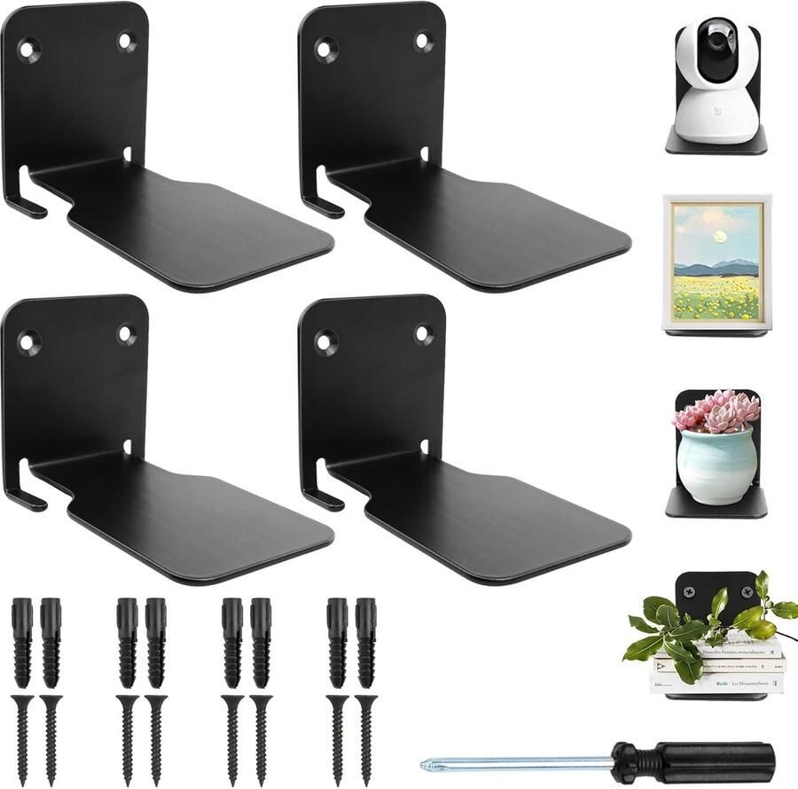 Pack van 4 onzichtbare boekenkast zwevende boekenkast wandplank zwart metaal zwevende planken muur voor slaapkamer zwevende boekenplank metaal stabiel voor kantoor keuken woonkamer