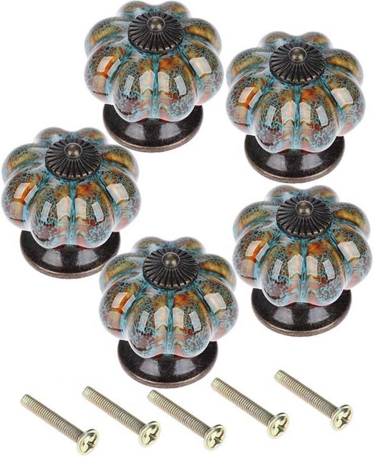 Pack van 5 keramische deurknoppen Vintage meubelknoppen Pompoen Kastknoppen Kastgrepen Knop voor kastlade Dressoir Meubelladeknoppen