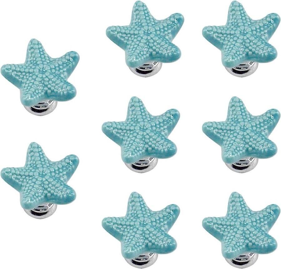 Pack van 8 blauwe keramische ladeknoppen met zinkegering basiskasttrektjes. Geschikt voor dressoir en garderobe