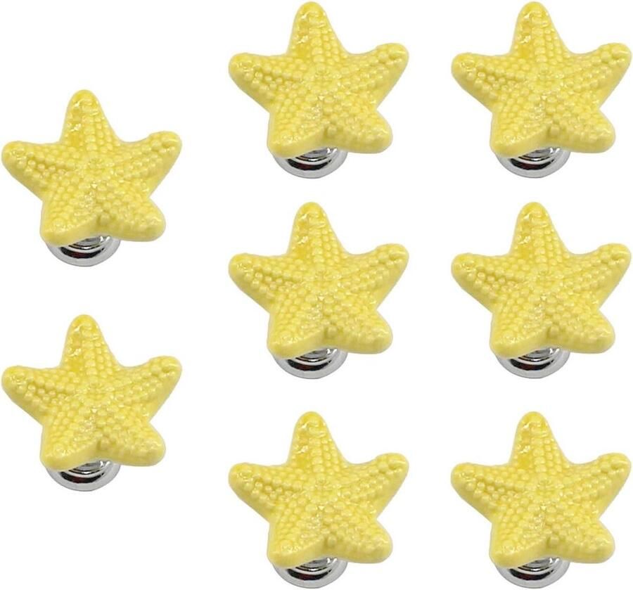 Pack van 8 gele keramische lade knoppen met zeester vorm en zinklegering basiskast trekt voor dressoir en garderobe Set van 8 oceanische handgrepen