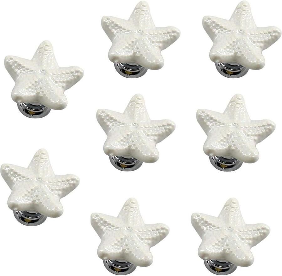Allecto plus Set van 8 witte keramische ladeknoppen in zeestervorm met zinklegering kasttrekken dressoir garderobe handgrepen
