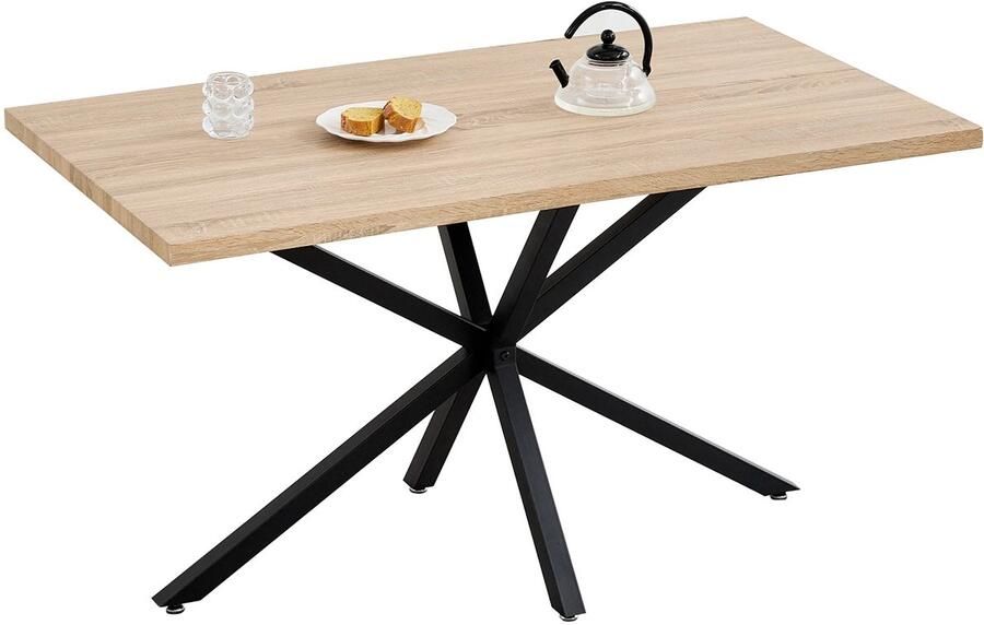 Paco Goederen Eettafel Rechthoekig met metalen onderstel voor 4-6 personen 140*80cm geschikt voor keuken eeetkamer matrixpoot