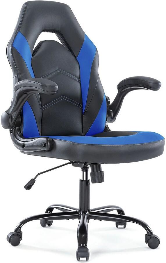 Paco Goederen Ergonomische bureaustoel -bureaustoelen voor volwassenen Office gaming chair Opklapbare armleuning Gamestoel Blauw