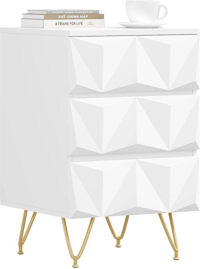 Paco Goederen Nachtkastje Moderne opbergkast met 3 laden 3D-effect Bijzettalfetkast voor Slaapkamer Woonkamer woondecoratie Elegant en modern