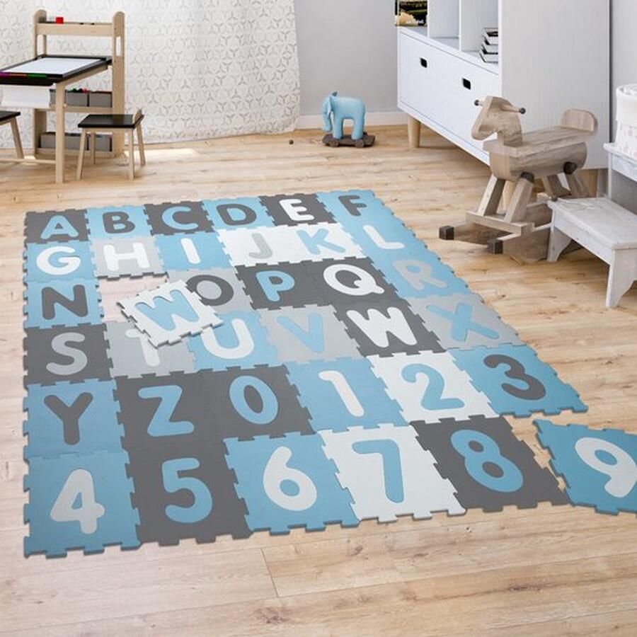 Paco Home Speelkleed voor Kinderen met Cijfers en Hoofdletters Pastel 36 Puzzelstukjes 32x32 cm