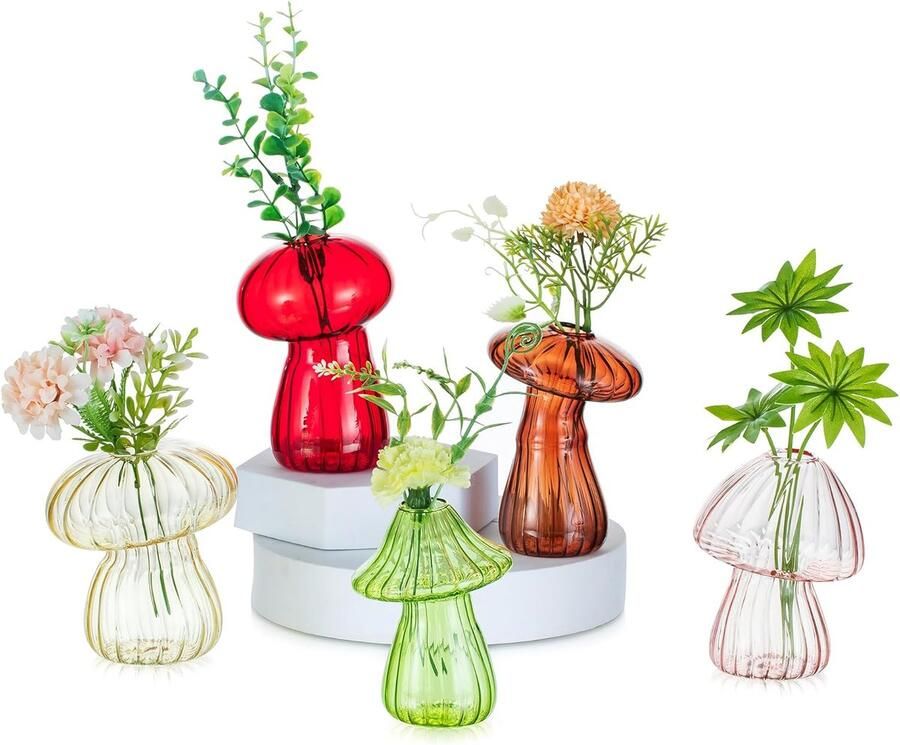 Paddestoel Vaas Voortplanting Station Kleine Schattige Bud Vaasjes voor Indoor Home Woonkamer Keuken Tafel Decor Gekleurd Glas Terrarium Planten voor Plant Bloemen Stekken Hydroponics
