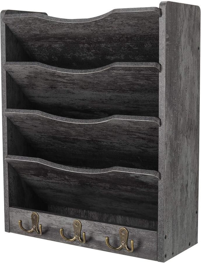 Ibenzoa Bureau- en Wandorganizer van Hout met Haken voor Documenten en Tijdschriften