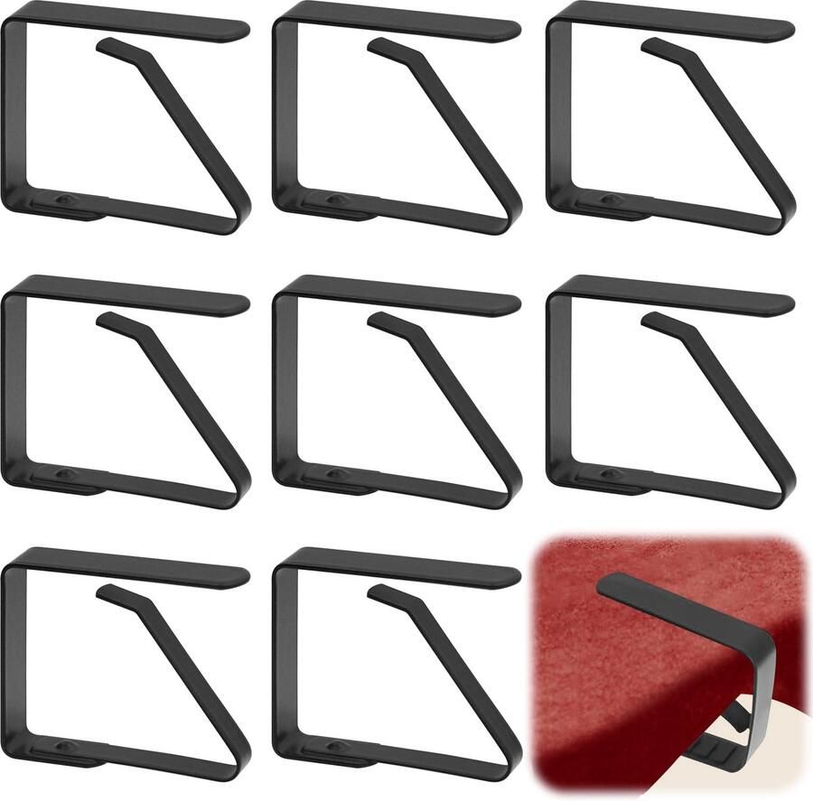 Pak met 8 tafelkleedclips roestvrij staal 5 x 4 cm tafelclips stevige tafelkleedclips voor eettafels binnen en buiten tuinen restaurants zwart